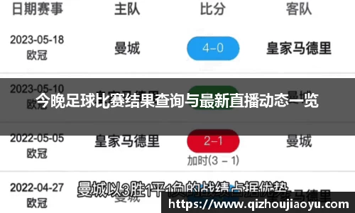 今晚足球比赛结果查询与最新直播动态一览
